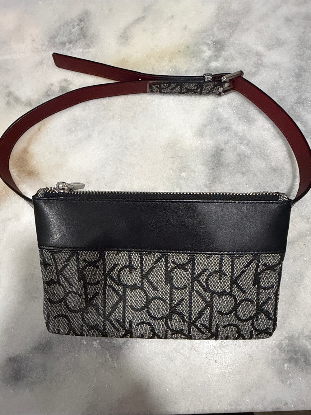 Calvin Klein Black and Burgundy Waist Belt Bag